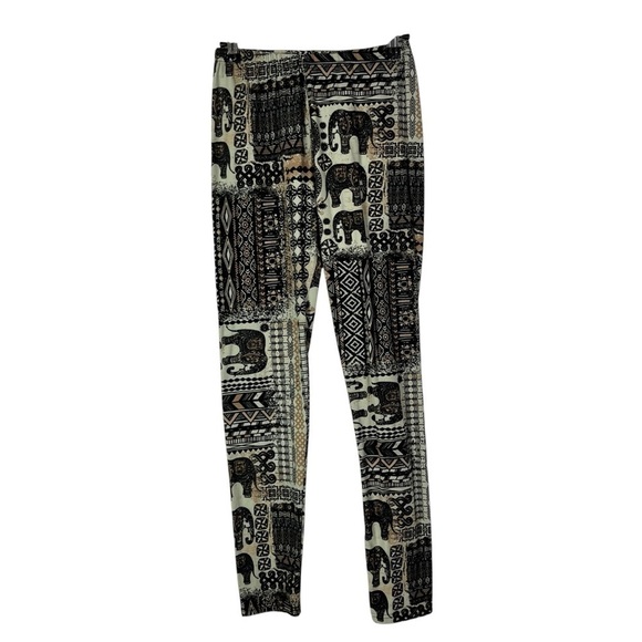 Boutique Kathy Cream & Brown Elephant Printed Soft Pull On Leggings OS - Picture 1 of 3